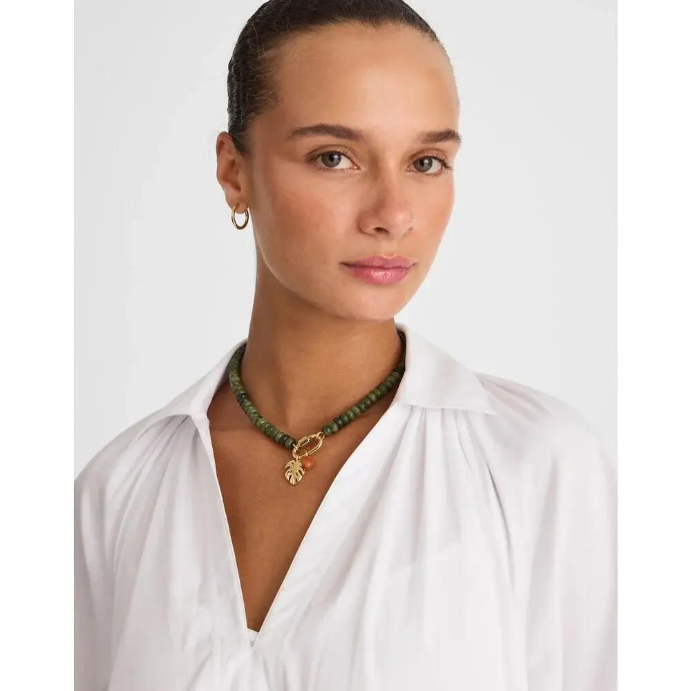 NWT Madewell Semiprecious Beaded Monstera Charm Necklace Antique Gold* - Picture 2 of 3